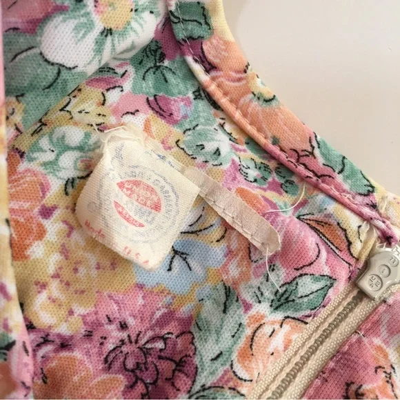 Vintage 60 70 Cottagecore Pastel Floral Peasant Midi Dress Poet sleeves - Picture 6 of 16